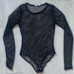 Black Fishnet Bodysuit Onesie Long Sleeve Size Medium